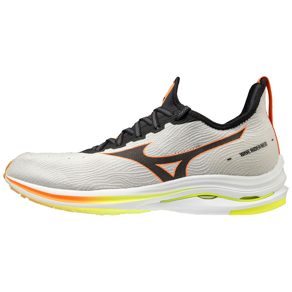 Mizuno Wave Rider Neo - Erkek Koşu Ayakkabısı - Beyaz/Siyah/Turuncu Türkiye (ELJQXK-769)